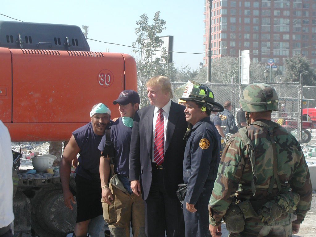 JackPosobiec's tweet photo. Here is Donald Trump with first responders, firemen, and soldiers at Ground Zero https://t.co/cFLWac2jPZ