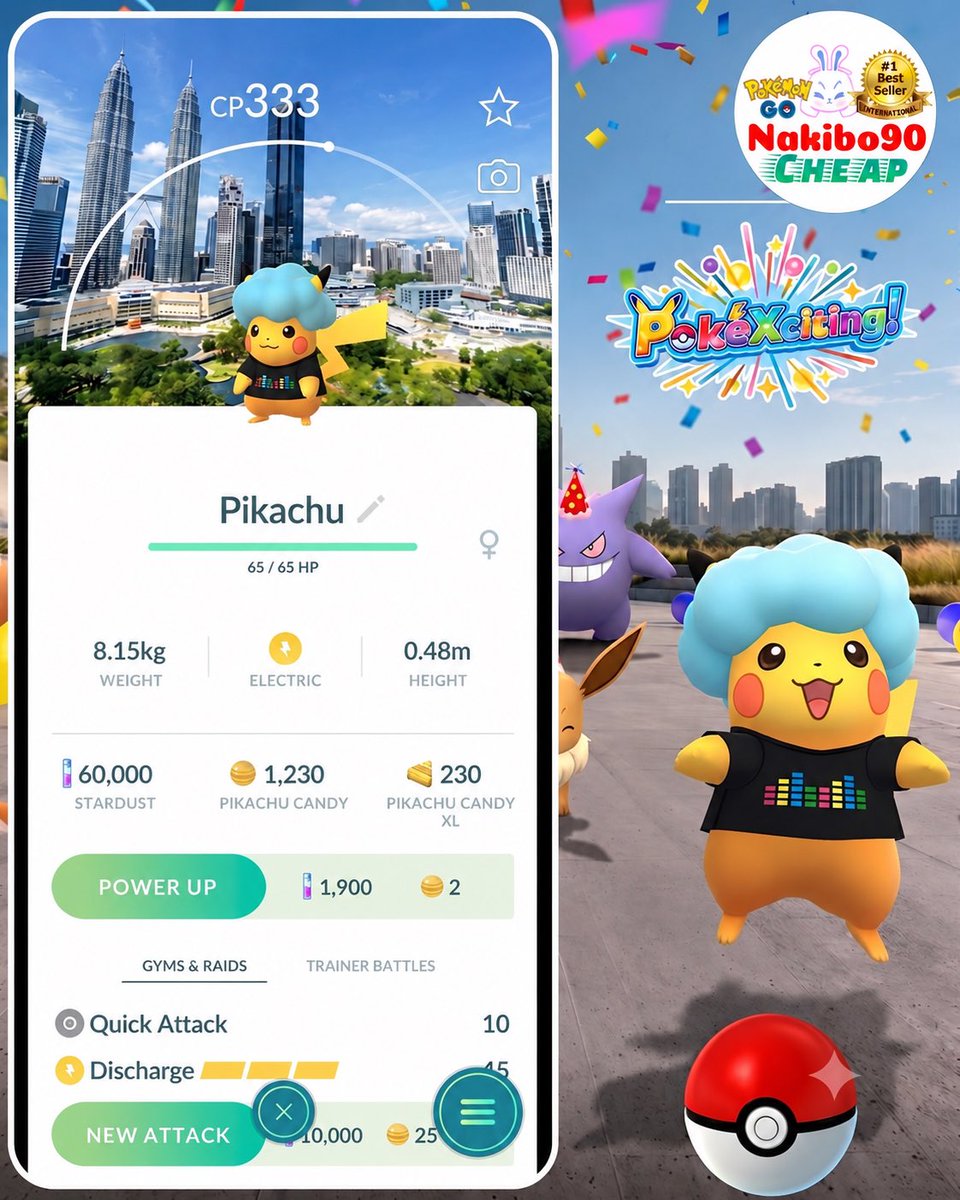 Nakibo90's tweet photo. 🇲🇾✨ **PokéXciting is coming to Kuala Lumpur, Malaysia!** ✨🇲🇾

🎟️ **FREE EVENT**

🗓️ **September 12–13, 2026**
⏰ **10:00 AM – 10:00 PM**
🌏 **KLCC Park, Kuala Lumpur, Malaysia**
📌 Coordinates: **3.1556, 101.7147**

⚡ **PokéXciting Pikachu – Turquoise Outfit**

🎨 **With Location Background**
• Available through the **Stamp Rally**
• The special background will remain available for **one month from the start of the event**

🌿 **Without Location Background**
• Available as a **wild encounter**
• Available through **limited-time research**

🐲 **Gigantamax Max Battles**

During the event, Trainers will be able to challenge:

🔥 **Gigantamax Charizard**
🌿 **Gigantamax Venusaur**
💧 **Gigantamax Blastoise**

🌟 **Wild Spawns**

Keep an eye out for:

🎉 Charmander wearing a party hat
🎉 Bulbasaur wearing a party hat
🎉 Squirtle wearing a party hat
🎩 Eevee wearing a party hat
🥳 Grimer wearing a party hat
🎀 Jigglypuff wearing a bow
💎 PokéXciting Pikachu

📣 **PokéXciting Pikachu will continue appearing in the wild for up to one month after the event begins.**

🧲 **Lure Module Encounters**

Special Pokémon attracted by Lure Modules include:

👻 Gengar wearing a party hat
🐉 Gyarados
⚡ Ampharos
🦖 Tyranitar
🔮 Gardevoir
☁️ Altaria
🐲 Garchomp

🌫️ **Incense Encounters**

🔤 Unown Y
🔤 Unown M

🎊 **Special Event Bonuses**

💫 **50% less Stardust required for trades**

🤝 **2 additional Special Trades**

🚨 **Important Note**

At the moment, the special **Location Background for PokéXciting Pikachu** has only been confirmed as a reward from the **Stamp Rally**.

There is also a possibility that Pikachu with the special background could be available through **Field Research**, but this has **not yet been officially confirmed**.

We’ll update the information once the event begins and more details become available. 🔎✨

🇲🇾 **See you at KLCC Park, Trainers!**

⚡ Catch them all and good luck with your shiny hunts! ✨