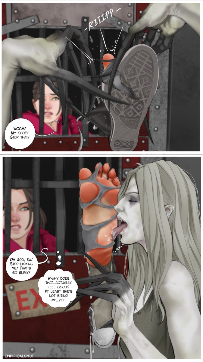 empiricalsmut's tweet photo. Zoey from Left 4 Dead gets cornered by a Witch, but instead of a taste for flesh, the Witch just wants to lick some feet. 🙃

Comic commission~

#commissions #feeties https://t.co/frw3R9JUQn
