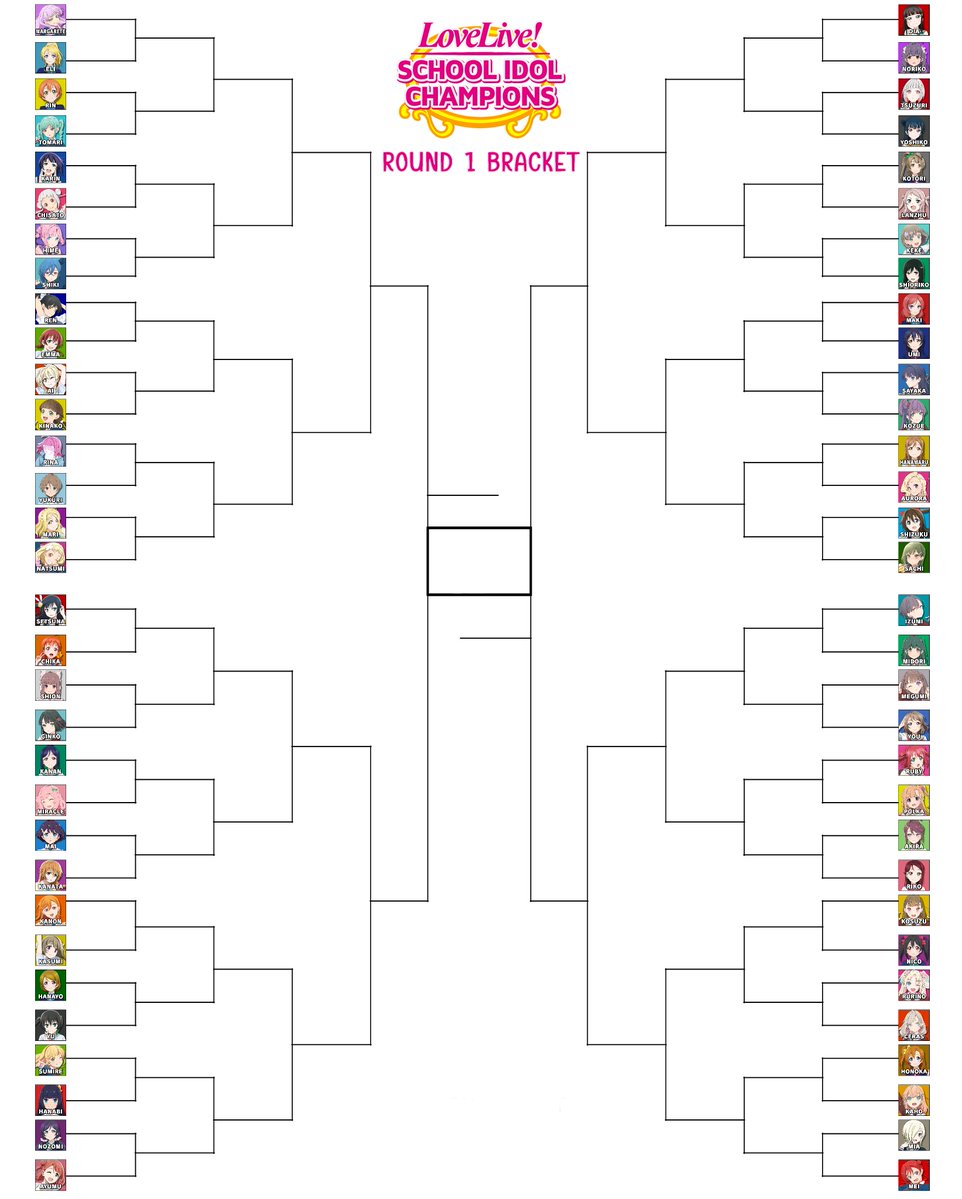 LoveLiveChamps's tweet photo. Take a look at the 64 person bracket for #LoveLiveChampions! The order was selected randomly, so the first wave of voting will have some unique matchups!

Which of these combinations are you looking forward to the most? https://t.co/Y2nJ1lNt8q