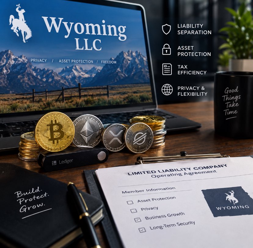 nastyblaz's tweet photo. Have you considered a Wyoming LLC for your crypto?

It may help with organization, liability separation, and asset-protection planning.🔐

Would you use one?

#Crypto #LLC #WyomingLLC #CryptoLLC #AssetProtection #CryptoTaxes #XRP #XLM #Bitcoin #Ethereum #DigitalAssets #Blockchain https://t.co/usE3Pl266S