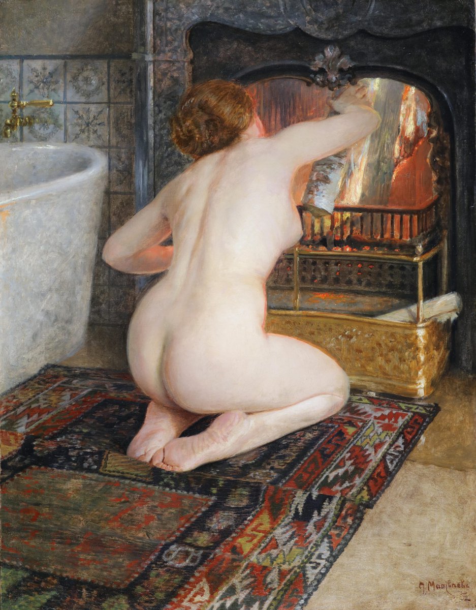 DailyClassicArt's tweet photo. Nikolay Sergeevich Matveyev - "Naked by the fireplace" https://t.co/KVfWNrs3rA