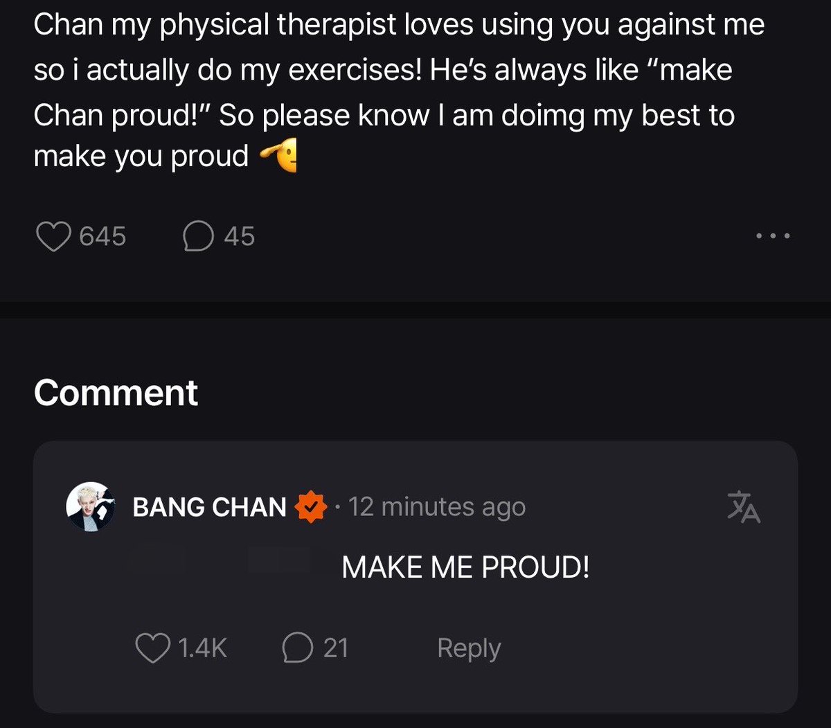 8KIZS's tweet photo. 💖: Chan my physical therapist loves using you against me so I actually do my exercises! He’s always like “make Chan proud!” So lease know I am doing my best to make you proud 🫡

🐺: MAKE ME PROUD! https://t.co/ysfPwsVlX6