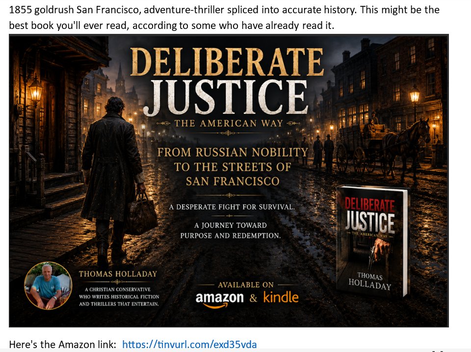ThomasHolladay's tweet photo. 1855 goldrush San Francisco, adventure-thriller spliced into accurate history. This might be the best book you'll ever read, according to some who have already read it.
Here's the Amazon link: https://t.co/tXFzXsYl2x https://t.co/dlepvuh4uf