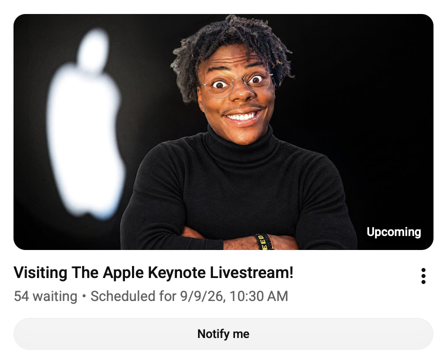 zachblank's tweet photo. I can’t believe this is real: Speed is going to be part of Apple’s event announcing the new iPhones

After performing at the World Cup, Speed is having the biggest year of his life. IMO he's the biggest creator in the world in terms of popularity right now https://t.co/3ixCdnju23