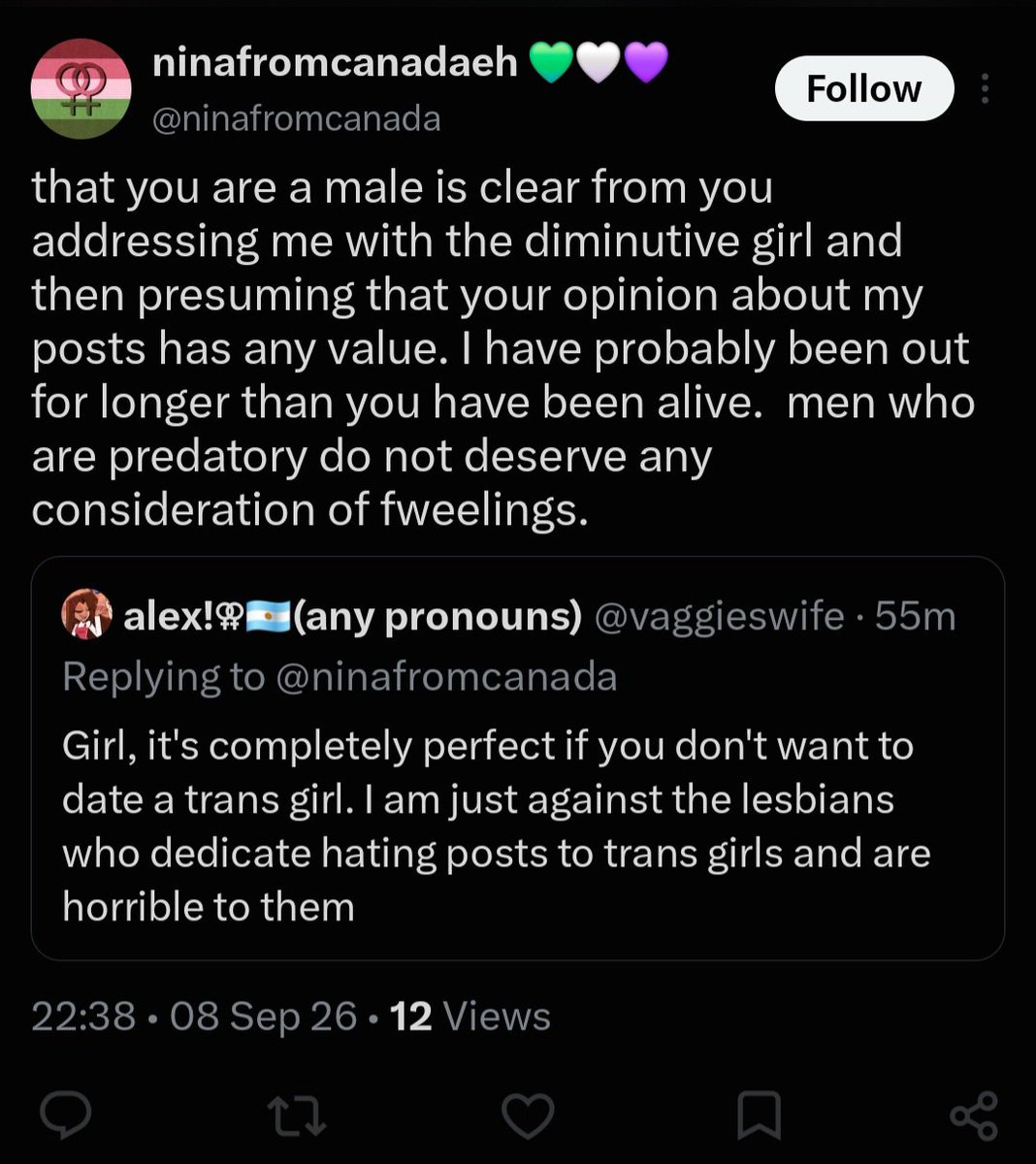 vaggieswife's tweet photo. JAJJAJA UNA DE LAS TERFS ME DIJO ESTO Y DSP ME BLOQUEÓ, CAGONA DE MRD https://t.co/85muLlAZWz