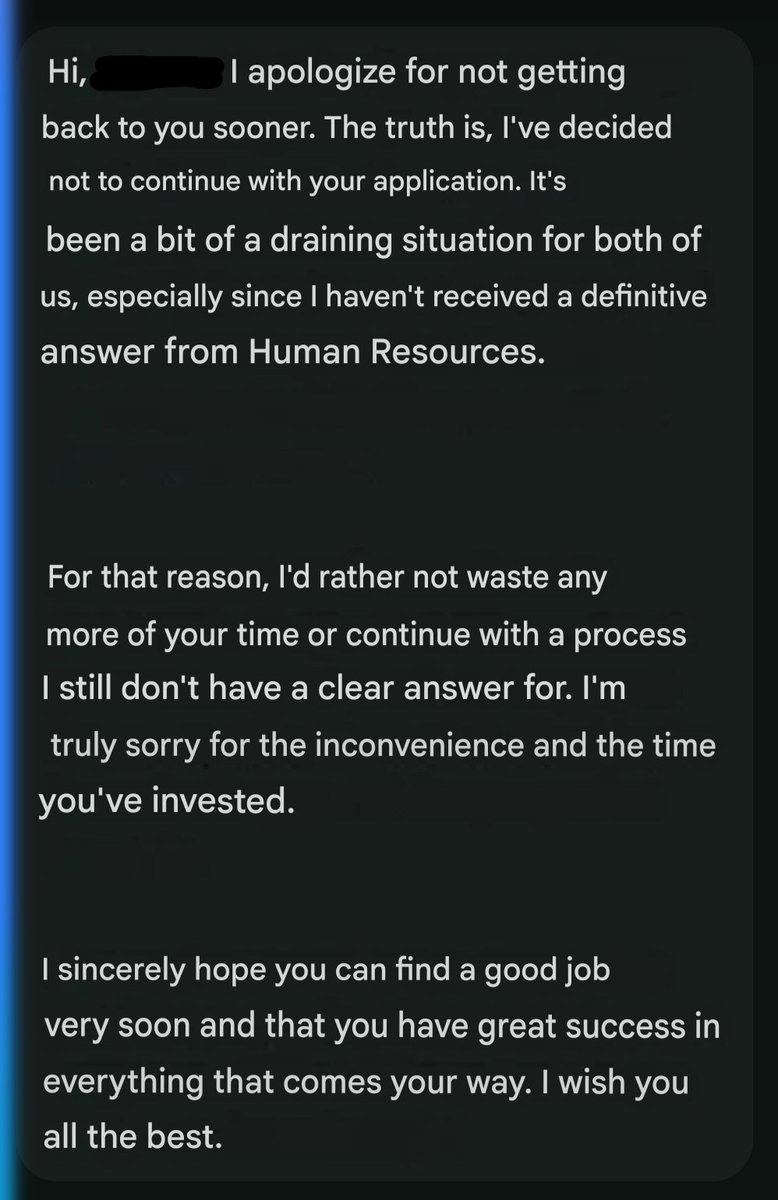 MintAddictWolfy's tweet photo. Update about my situation.

This is the text I just received from the manager of what would've been my job. https://t.co/Ky1Bg7JSpA