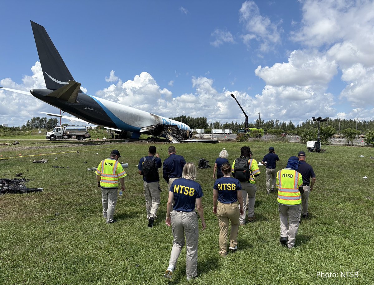 flightradar24's tweet photo. Updates from the NTSB on the runway overrun of the 21 Air 767 in Miami. All times = number of seconds before end of the Flight data recorder.

-0:30: Nose gear + Right main landing gear touchdown at 158 kt ground speed
-0:23: brakes applied, 146 kt
-0:19: Left MLG touchdown, 134 kt
-0:15: Brakes released, 120 kt; throttles “increased to values consistent with go-around thrust”
-0:11: throttles reduced to idle, brakes reapplied, 117 kt
-0:07: Lateral, longitudinal, and vertical accelerations change, 96 kt
-0:00: Final ground speed 65 kt

“No indication in the reported data that speedbrakes or thrust reversers were deployed.”