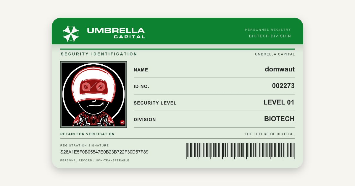 DOMWAUT's tweet photo. ID secured @umbrellacap_
sig:0x2980ba524b60c25f576d354216dbd233808be0c485499f03d8654650115520986cb2733943536e28a1e5f0b05547e0b23b722f30d57f89

[ drop your ID card below 👇 ] https://t.co/JkjrIEA7tZ