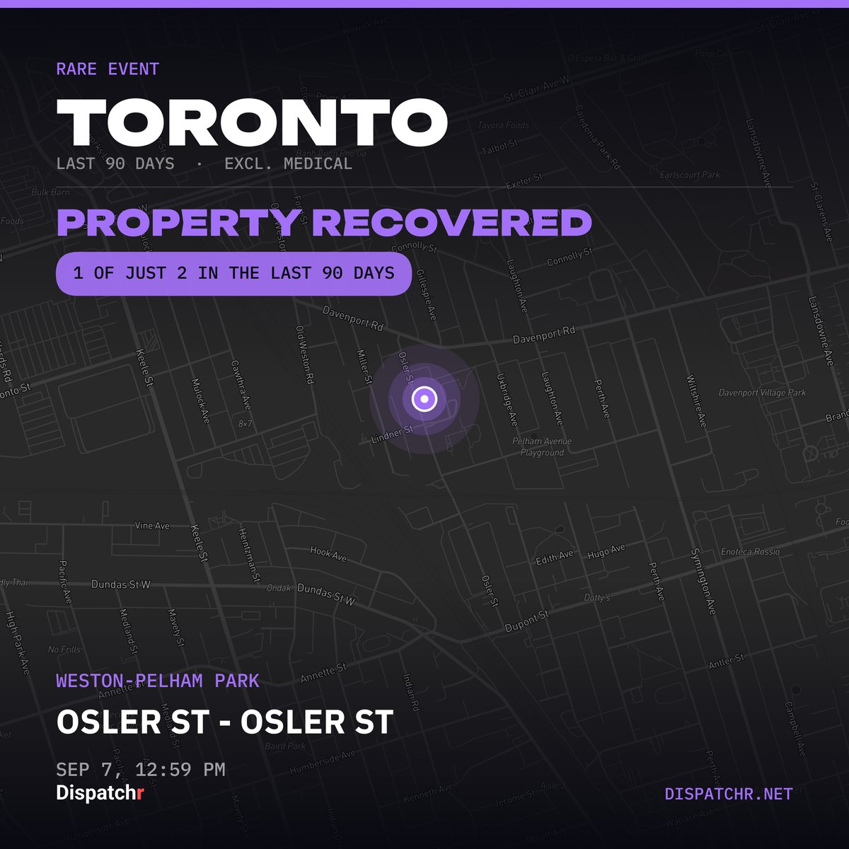 DispatchrTO's tweet photo. Toronto · Last 90 days

RARE: PROPERTY RECOVERED in Weston-Pelham Park. 1 of just 2 in the last 90 days

#toronto #dispatchr #publicsafety https://t.co/HvjjpxXWv8