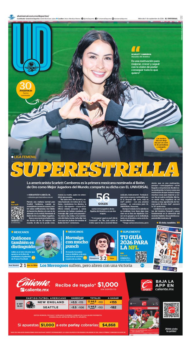 UnivDeportes's tweet photo. #EnPortada  📰 #BuenMiércoles ☀️  

SUPERESTRELLA 🦅

➡️  https://t.co/5U9QvNv4Wa https://t.co/rucveK7rza