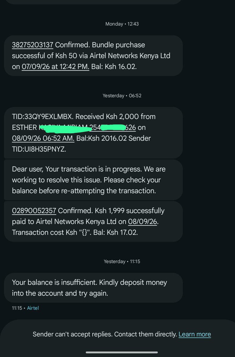 Shabnrayope's tweet photo. @AIRTEL_KE Airtel Kenya, I paid KSh 1,999 for my 15 Mbps monthly package over 24 hours ago, but it has not reflected despite successful payment. Please activate it immediately or reverse my money. Your poor payment system is affecting my business. . 
You have a very Poor customer service. https://t.co/DjpLLhdCB5