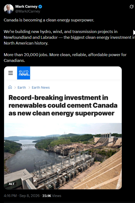 dsimieritsch's tweet photo. What do you know? Mark Carney is excited about record-breaking investment in renewables and he's got millions in stock options in Brookfield a world leader in  renewables. https://t.co/TNQwIHpCvI