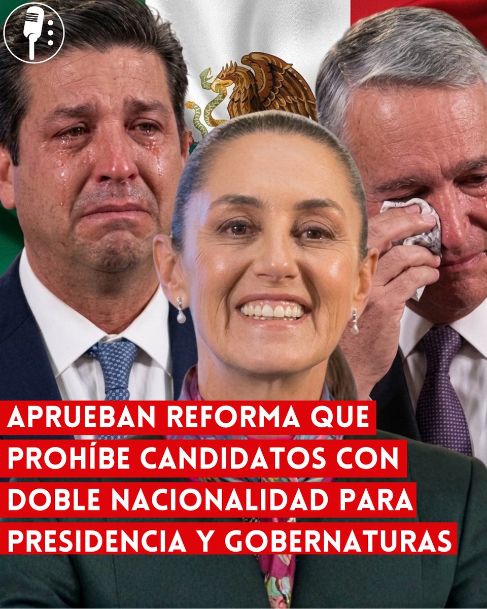 YosoyPedrero's tweet photo. 🚨OJO: APRUEBAN REFORMA QUE PROHÍBE CANDIDATOS CON DOBLE NACIONALIDAD PARA PRESIDENCIA Y GUBERNATURAS

El Congreso aprobó la reforma que establece nuevas restricciones para quienes busquen la Presidencia de México o una gubernatura y cuenten con doble nacionalidad. La modificación busca que los aspirantes renuncien a cualquier otra nacionalidad antes de solicitar su registro como candidatos.

La medida forma parte de la propuesta impulsada por la presidenta Claudia Sheinbaum, quien ha defendido que quienes encabecen el Poder Ejecutivo deben mantener únicamente la nacionalidad mexicana para garantizar su lealtad al país.

La reforma no plantea prohibir la doble nacionalidad para la ciudadanía en general. La restricción se concentra en quienes pretendan ocupar la Presidencia, una gubernatura o la Jefatura de Gobierno de la Ciudad de México.

Con este cambio, quienes tengan otra nacionalidad deberán renunciar a ella antes de competir por estos cargos. La reforma modifica las reglas para futuras candidaturas y coloca la nacionalidad mexicana como requisito exclusivo para quienes busquen encabezar el Poder Ejecutivo.