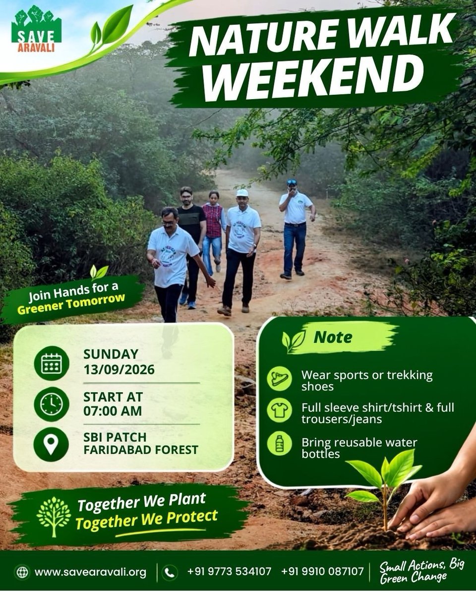 SaveAravali's tweet photo. Look forward to nature enthusiasts to join in Aravali’s wilderness this Sunday!
Make this weekend safari memorable in the heart of Faridabad Forest 🌳 

Location: Off Fbd-Ggm Road, before Crusher Zone Toll

📍 https://t.co/cPuygv6qru  

#savearavali 

RSVP: 9773534107 https://t.co/v2M2yPpEak