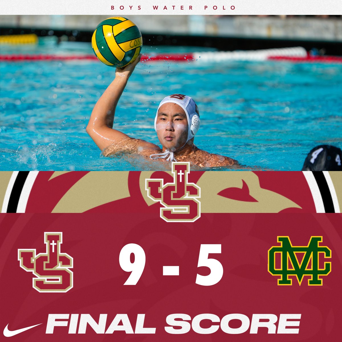 JSerraAthletics's tweet photo. The JSerra Boys Water Polo team won its’ third straight road game to open the season on Tuesday, as the Lions defeated the Mira Costa Mustangs by a score of 9-5 in a nonleague clash at Mira Costa High School in Manhattan Beach.

The teams were tied at 4-4 after the first period, but JSerra’s defense tightened impressively and held Mira Costa to one goal over the final three periods to help the Lions pull away for the victory.

Sophomore Sasha Bjelica tallied three goals and dished out three assists to pace the Lions’ offensive attack.

Senior Joe Wraith and junior Ronan Keane each added two goals apiece.

Juniors Dylan Park and Cal Ulicny also found the back of the net for individual goals for the Lions.

Park also recorded a team-high three steals, while Bjelica added two steals.

Junior goalie Stefan Vukojevic recorded seven saves for the Lions.