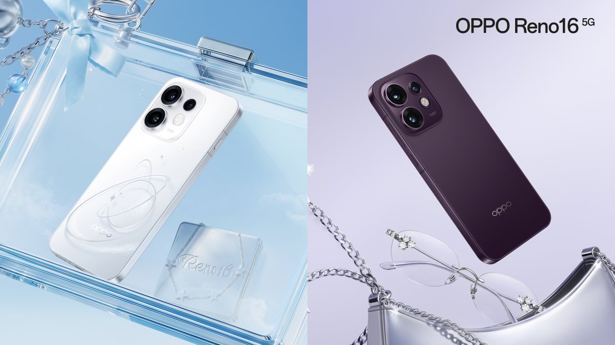 OPPOJapan's tweet photo. 軽やかで華やか、細部まで美しいデザイン💫✨

OPPO Reno16 5Gは、1枚のガラスから成形されたクリーンなポップホワイトと、夕暮れの余韻を思わせる深みのあるトワイライトパープルの2色展開です。

#OPPOReno16
https://t.co/xm93Gy5Gym https://t.co/BxpeCfj17M