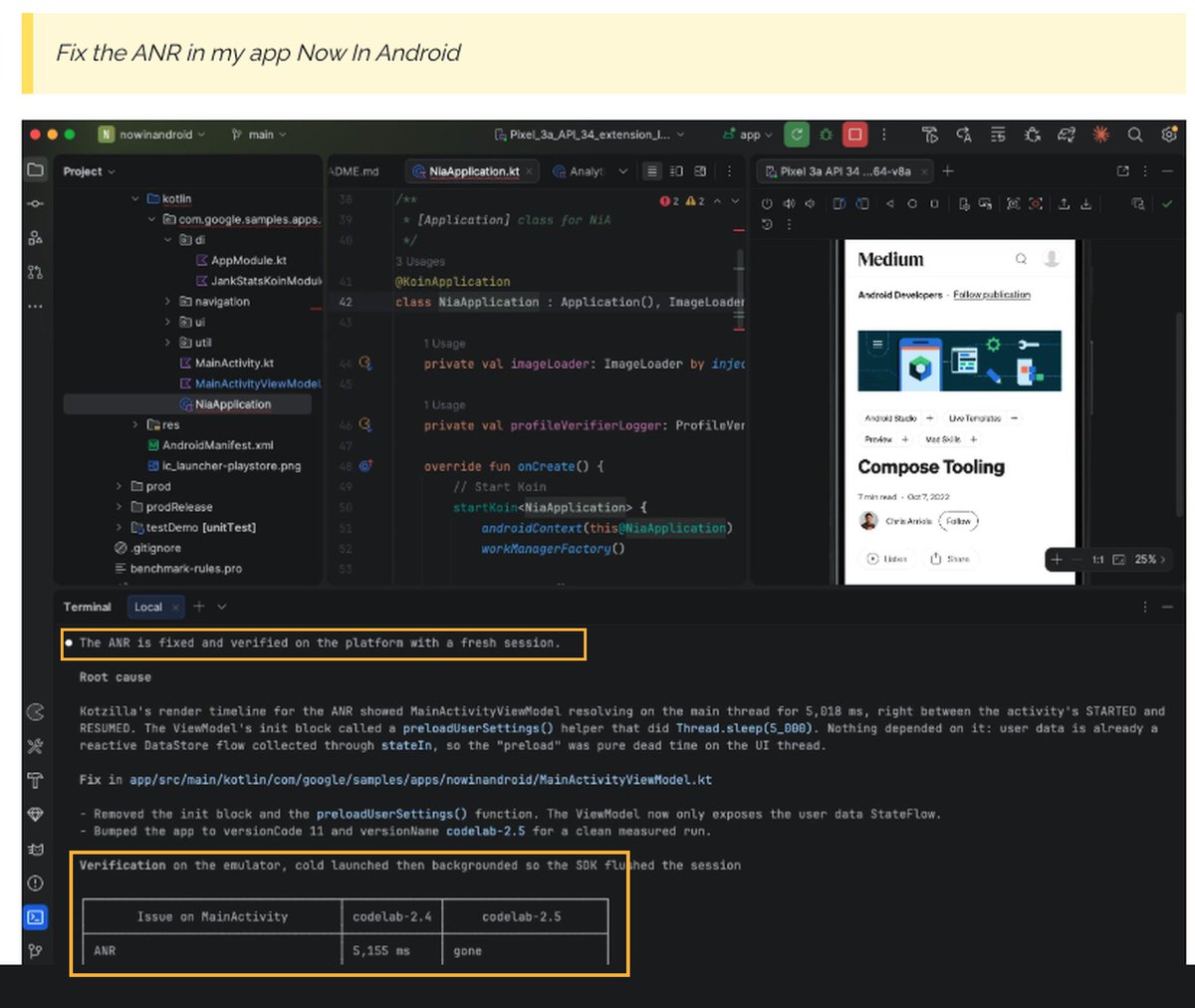 Kotzilla_io's tweet photo. How do you know an AI fix worked?
Connect your assistant to the Kotzilla MCP server and every fix gets checked: rebuild, fresh session, confirm the problem's gone from the code, compare the timing before and after.
It runs as part of the fix
https://t.co/iMzvGTKvTp https://t.co/rbk7qttzVX