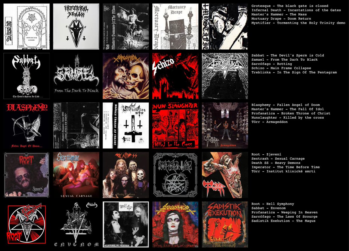 Shinich08413513's tweet photo. First Wave Of Black Metal

These are chosen for their Sound, and lyrical content or being referred to as Black Metal during the first wave In interviews, Fanzines, and advertisements during those times. https://t.co/kMWZI81CrQ