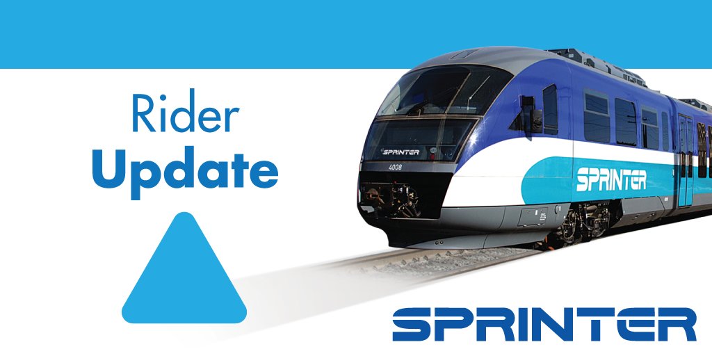 NCTD_alerts's tweet photo. #SPRINTER: All SPRINTER service is delayed approximately 30 minutes at this time. We apologize for the inconvenience.
#NCTDAlert https://t.co/GuU5hq3ywB