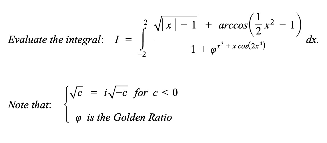 USDescartes's tweet photo. Problem of the Day!
A different integral today.
#POTD #Math #Calculus #Integration https://t.co/K4yQBKOVAx