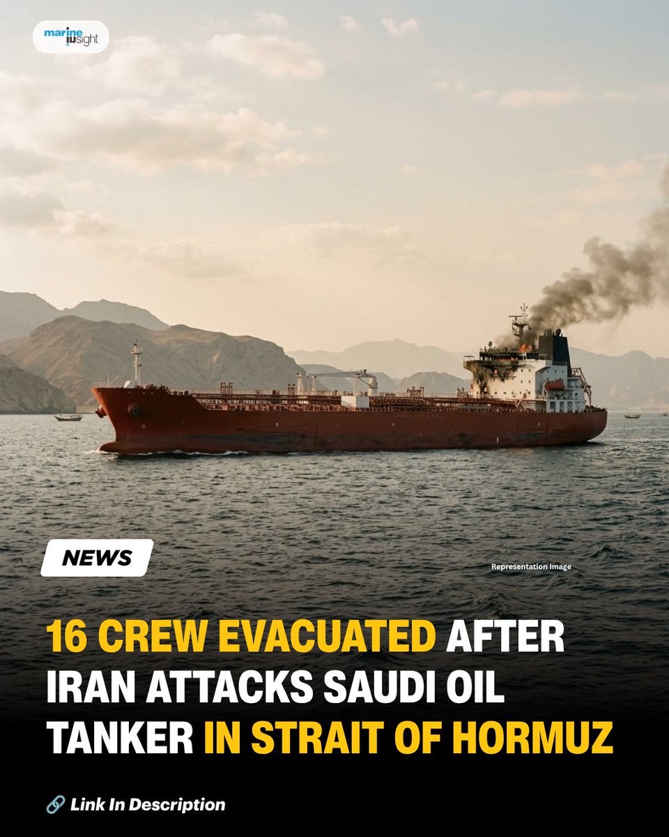 MarineInsight's tweet photo. Oman Evacuates 16 Crew From Saudi Oil Tanker Attacked By Iran In Strait Of Hormuz

Read Full News Here 👉  https://t.co/aakmmCeJBh

#Oman #OilTanker #SaudiArabia #ShipCrew #Hormuz #USIranWar #news #MarineInsight #Merchantnavy #Merchantmarine #MerchantnavyShips https://t.co/htBvcAsKT4