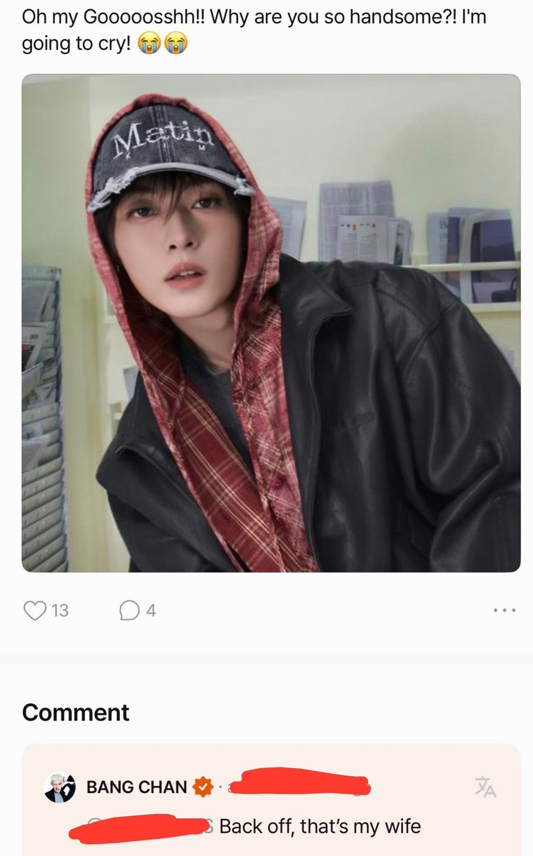 skzinfoespmx's tweet photo. Bang Chan reclamo a Leeknow como su esposa

¡¡Aaaayy noo!! ¡¿Por qué eres tan guapo?! ¡Voy a llorar! 😭😭
🐺: Aléjate, es mi esposa https://t.co/X99Hbf53VE