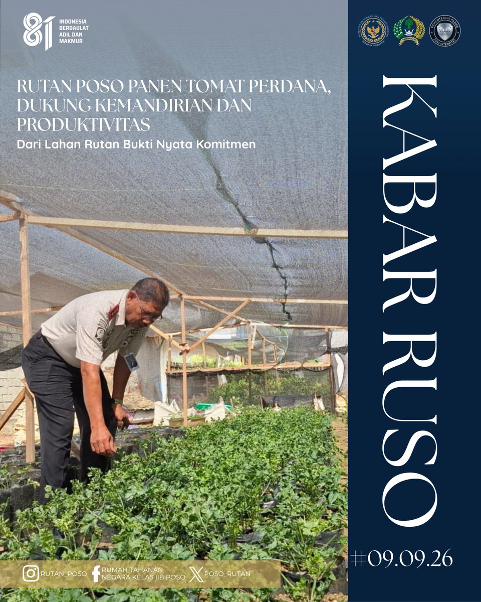 PosoRutan's tweet photo. Rutan Poso Panen Tomat Perdana, Dukung Kemandirian dan Produktivitas

Selengkapnya: https://t.co/GNQxcT6GSc

#RutanPoso #Kemenimipas #Pemasyarakatan #Pembinaan #Kemandirian https://t.co/Iw0Fi1Pylh