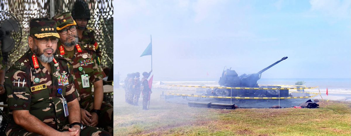 DefenseDtb's tweet photo. Chief of Army Staff General Waker-Uz-Zaman, SBP, OSP, SGP, PSC, observed the annual Air Defence Firing demonstration conducted by the Bangladesh Army at the Nidaniya Air Defence Firing Range in Cox's Bazar. https://t.co/I6RShyr9QV