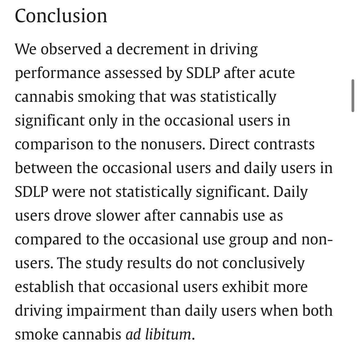 trixieslegs's tweet photo. @RomeoNovem66215 @CholeraFan neither study is saying frequent smokers are safe drivers. first one says if someone is driving while high, they might drive worse if they don’t smoke often. the second study is only testing SOBER drivers on whether it makes a difference how often they usually smoke. https://t.co/YUxzuGMGcM