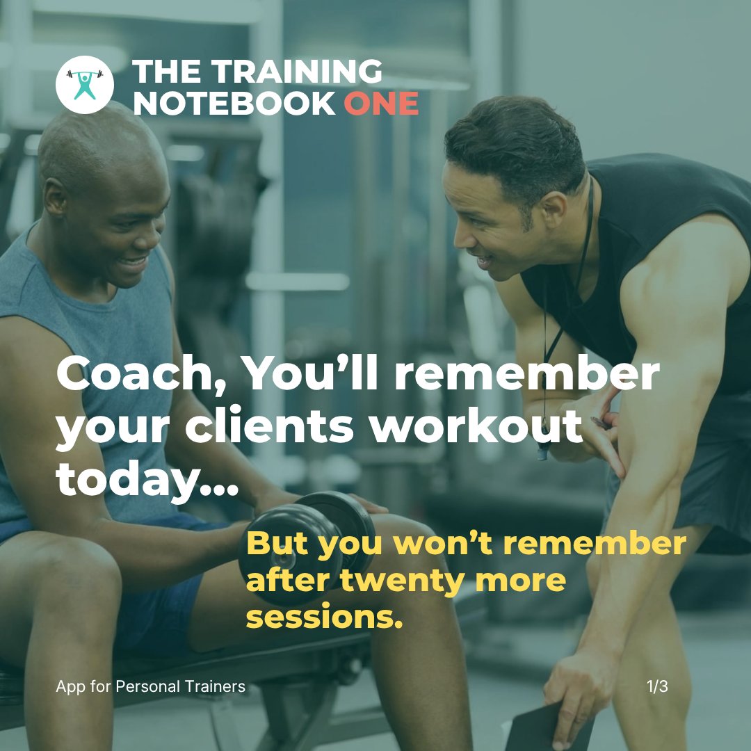 T_Notebook's tweet photo. "What did I do last time?" is not a small question. It's the client checking whether you've been paying attention. 

Guess, and they know. Pull it up, and they trust you 

The Training Notebook One keeps every set and every weight, so last session is right there https://t.co/10w2Uen52t