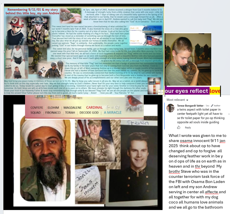 BHive97715's tweet photo. please read all I wrote on this picture before U pass judgement Transcribing is essential to be done correctly for peace and forgiveness. As a mom I believe in every one 4 the op of a baby &amp; happiness.  I am #terese my mom was #antoinette and Osama his mom was #hamida @UN @ABC https://t.co/ke5ap3n88D