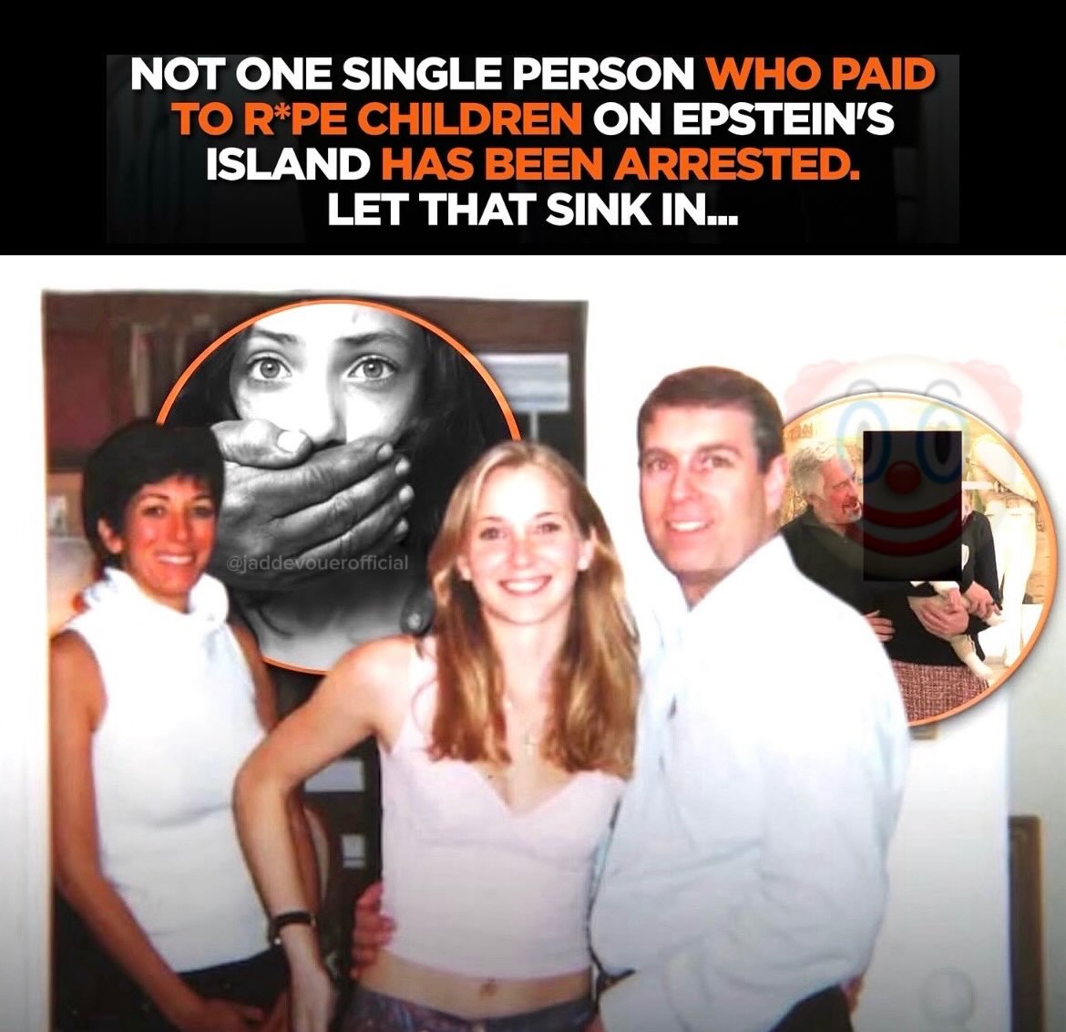 NormaMo92499652's tweet photo. Not one client who paid to abuse children on Epstein’s Island has been arrested. We have photos, flight logs, and 3 million DOJ file pages. Maxwell is jailed, Epstein is dead—but where are the arrests? Justice for Virginia and all victims. https://t.co/mH9Yie0f5I
