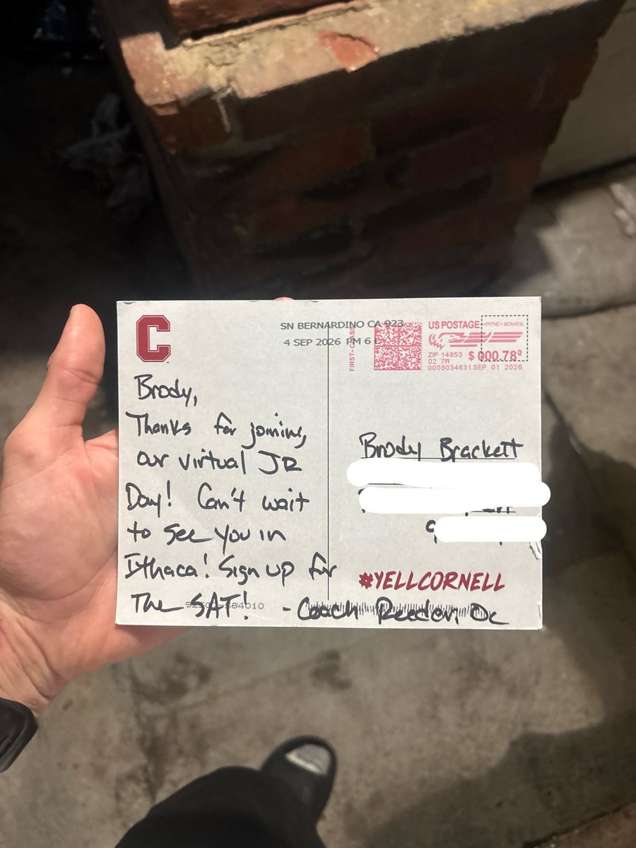 Brodybrackett4's tweet photo. Huge thanks to @BigRed_Football for sending me mail!! Can’t wait to get out in Ithaca!!! @CoachG_PolyHS https://t.co/TLXxURCkei