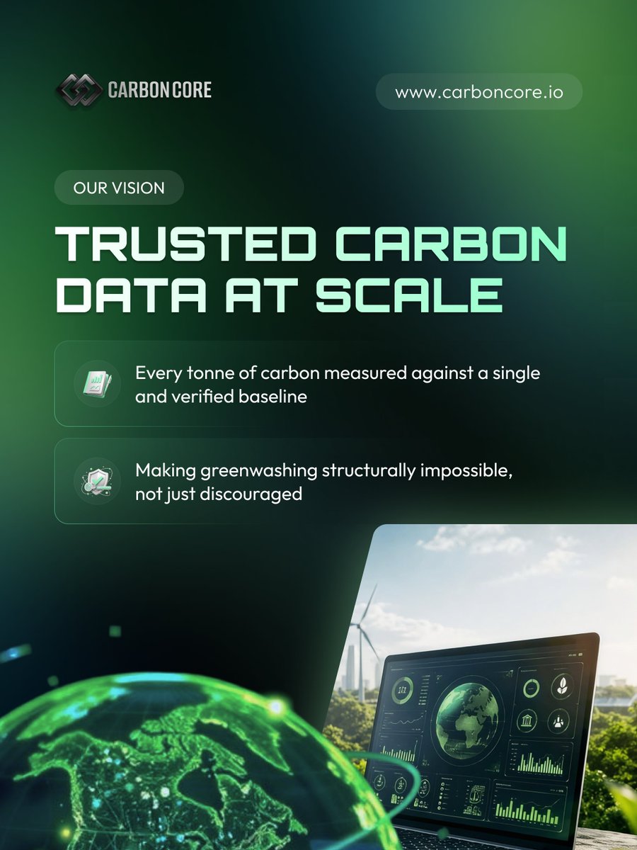 CarbonCoreIO's tweet photo. 🌍 OUR VISION

“In 10 years, every tonne of carbon emitted, reduced, or sequestered across Southeast Asia’s enterprises, farms, and supply chains is measured against a single UNFCCC-verified baseline - making greenwashing structurally impossible, not just discouraged.” https://t.co/bBxh8pAvhN