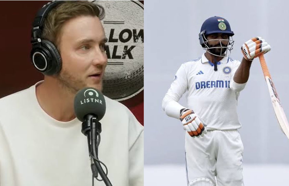 93Yorker's tweet photo. 🚨RAVINDRA JADEJA SWORD CELEBRATION USED TO ANNOY ME ALOT- STURAT BROAD🚨

“Ravindra Jadeja was extremely difficult to bowl to. After Cheteshwar Pujara, he was the toughest Indian batter I ever bowled to. But his sword celebration really used to annoy me as a bowler. I’m struggling to get him out, and he’s celebrating in my face like a warrior. He averages in the mid-30s, not 50, to be doing that celebration! We used to laugh about it.”