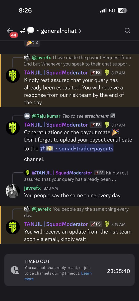 javrefx's tweet photo. If you message the funded squad on Discord, they time you out.@ajwadthefalcon @fundedsquad @PropFirmMatch @Trustpilot https://t.co/tLaOCFkeNo