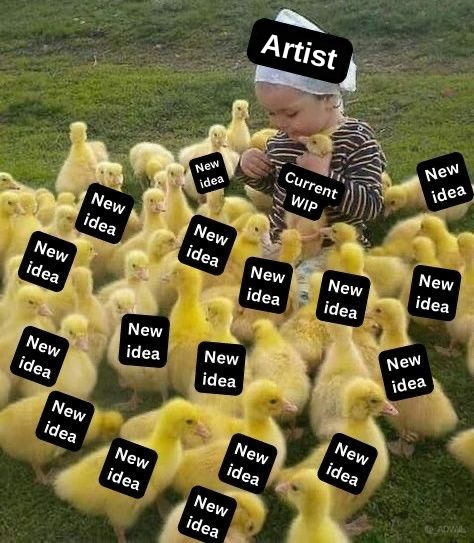 divoraartstudio's tweet photo. Me trying to finish my current WIP while 500 new art ideas keep attacking me
#artistvgen https://t.co/6MQC860AdN