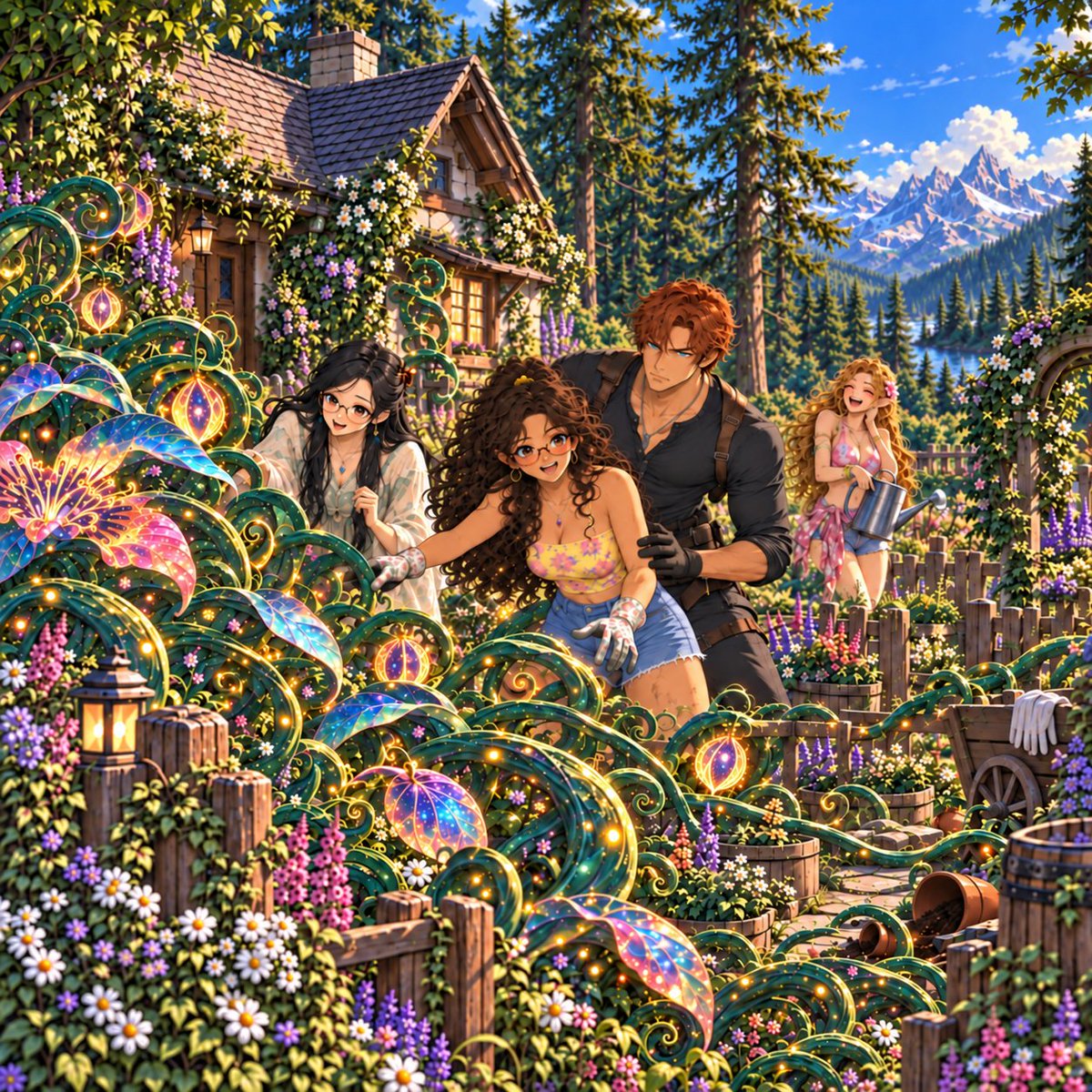 MatildaMoonwood's tweet photo. I left for one weekend. ONE. 🌱😭
Apparently the floating-city seeds had plans of their own.
Lin is fascinated. Pippa is laughing. Ronan is preventing bad decisions. 😂✨
#MatildaMoonwood #FantasyOC #MagicalGarden #ENVtuber https://t.co/AQ5BZYvLN9