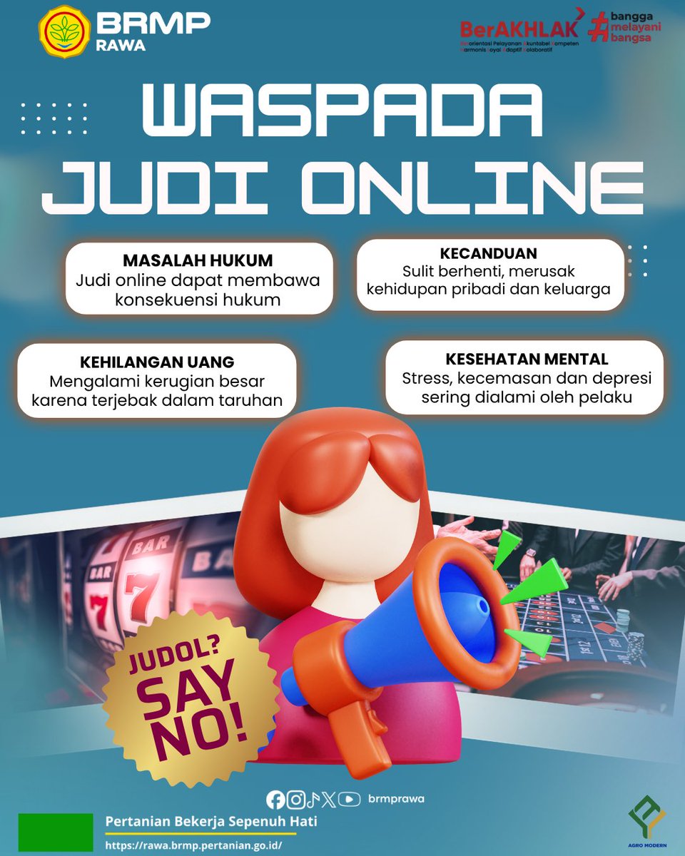 brmprawa's tweet photo. 🚫 BRMP RAWA TEGAS TOLAK JUDI ONLINE!

Judi online bukan hiburan, bukan solusi, dan bukan jalan untuk mendapatkan keuntungan. Di balik iming-iming kemenangan, judi online dapat menimbulkan kerugian finansial, mengganggu produktivitas, serta berdampak pada segala aspek kehidupan https://t.co/GILNbSIEj2