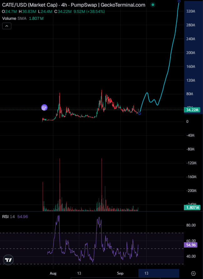 Bluntz_Capital's tweet photo. getting early wif vibes on CATE

just had a whopping 74% dip from the highs but what's most interesting to me is 118k holders at 36m mcap.

i don't think the market truly understands how nuts that is and think this dip is a generational entry.

put my balls on the line and made this my biggest position on fomo, if youre not following me there, you should 👇

https://t.co/HBYBIXWXXk

also, the engagement that thesis' for CATE get on fomo is out of this world, gets far more engagement then any other coin despite its relatively small mcap, the community seems insanely strong to me and theres something cooking on this coin

send it to billions.