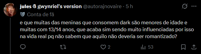 IRUAMAX's tweet photo. @Barbbooks @yanlicsz Na verdade esses 10% de leitoras de dark são mulheres adultas, porque pelo menos 90% são jovens entre 13/14 anos. Jovens essas muito influenciáveis por esse tipo de literatura que coloca o homem em status de poder e a mulher como submissa, e depois se tornam mulheres frustradas. https://t.co/tdKOJDFEdk