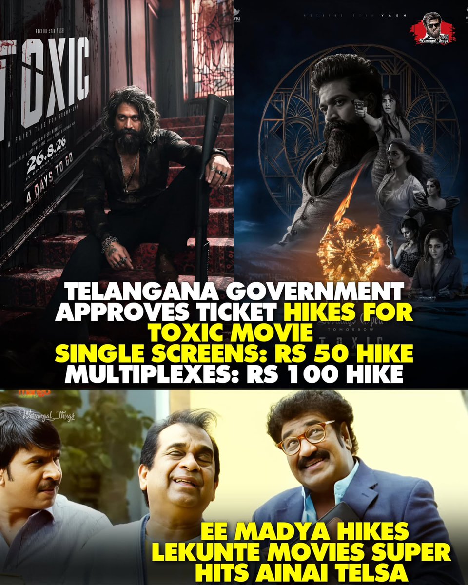 talhacom's tweet photo. Let it be over soon, for Rukku. The Telangana government has approved special ticket hikes and extra shows for Yash’s Toxic: A Fairy Tale for Grown-Ups, with increases of Rs. 50 in single screens and Rs. 100 in multiplexes. https://t.co/4C3j3Q2tEd