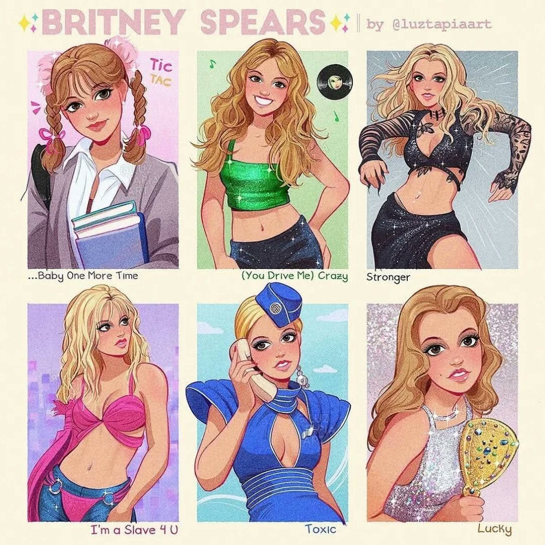 HigooorF's tweet photo. Britney’s iconic eras. Post by @luztapiaart. @britneyspears https://t.co/HT2FByZGFN