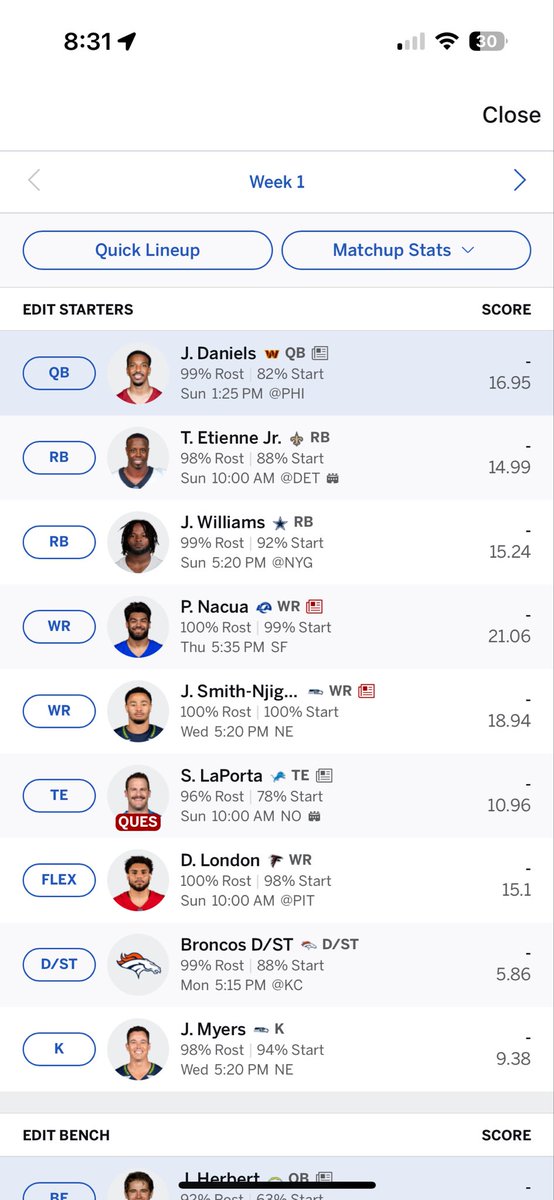 AmericanMadeAsn's tweet photo. @AndyHolloway What do ya’ll think? 10 man league full ppr. https://t.co/7S5bbxGKgu