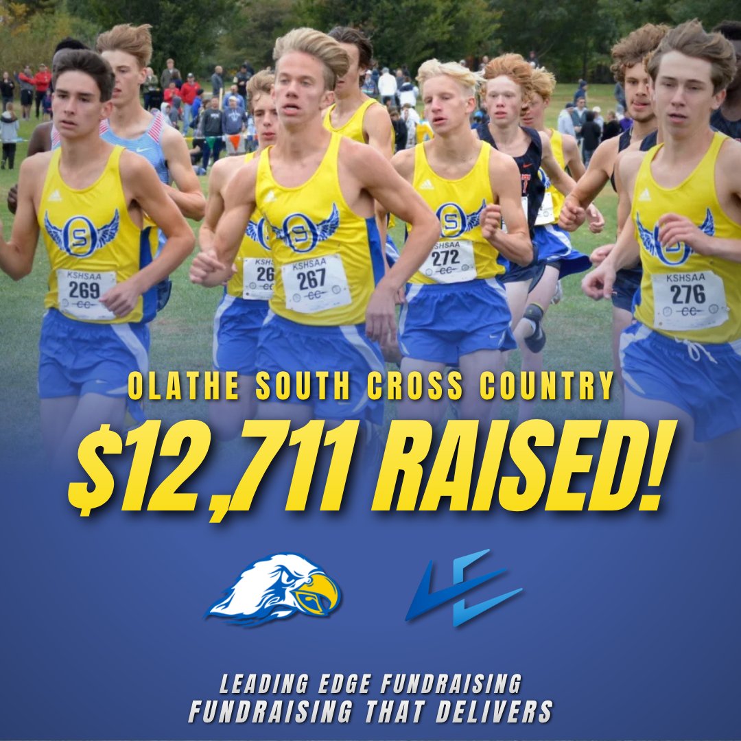 LeadingEdgeKCK's tweet photo. Olathe South Cross Country raised an impressive $12,711! 🏃💙💛
Thank you to everyone who donated, shared, and supported the program. Congratulations to the runners and coaches on a great campaign!
#OlatheSouth #CrossCountry #Fundraising https://t.co/b6ajulOQZF