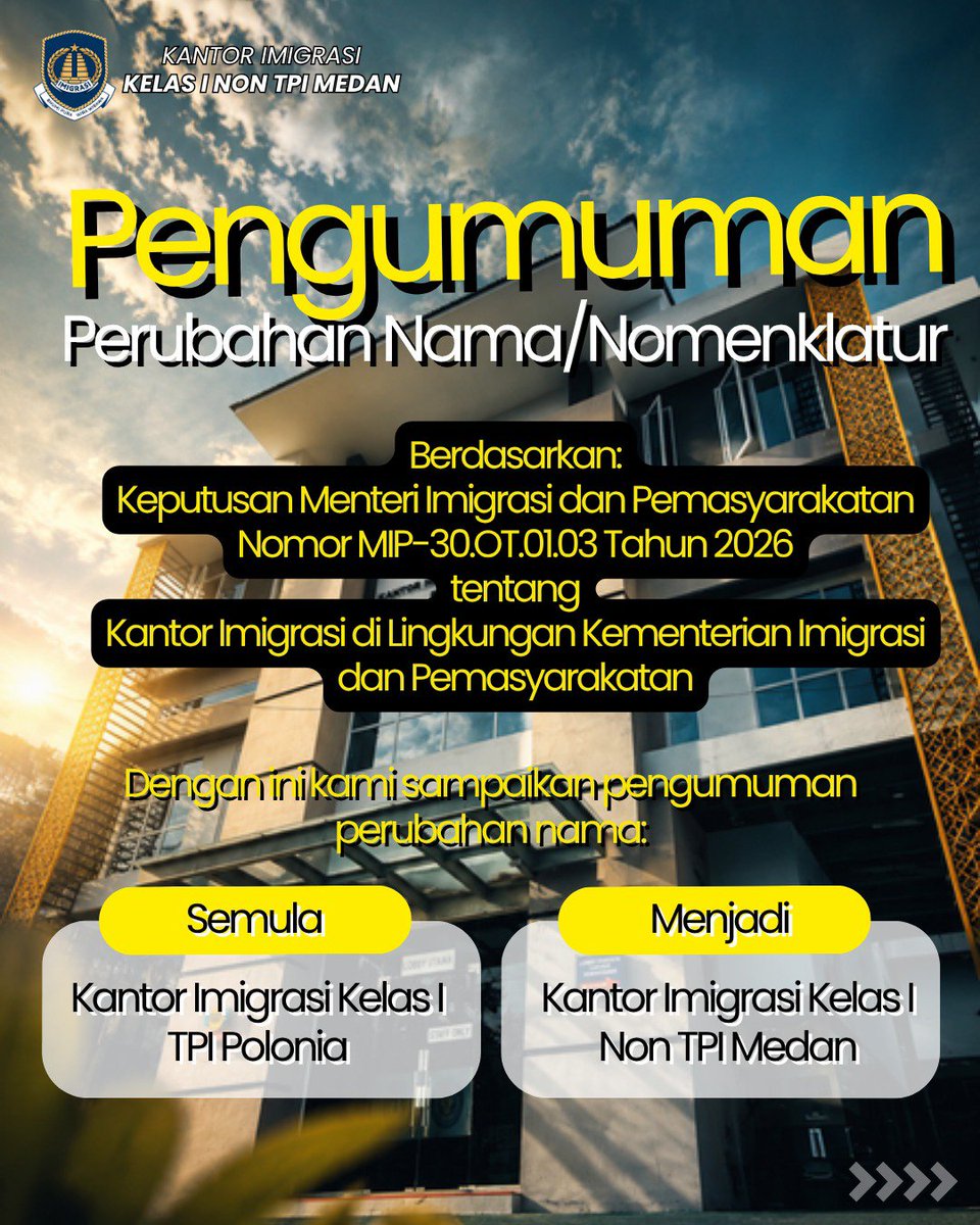KanimMedan's tweet photo. Imigrasi Polonia bertransformasi menjadi Imigrasi Medan https://t.co/TyMAJtSuAG