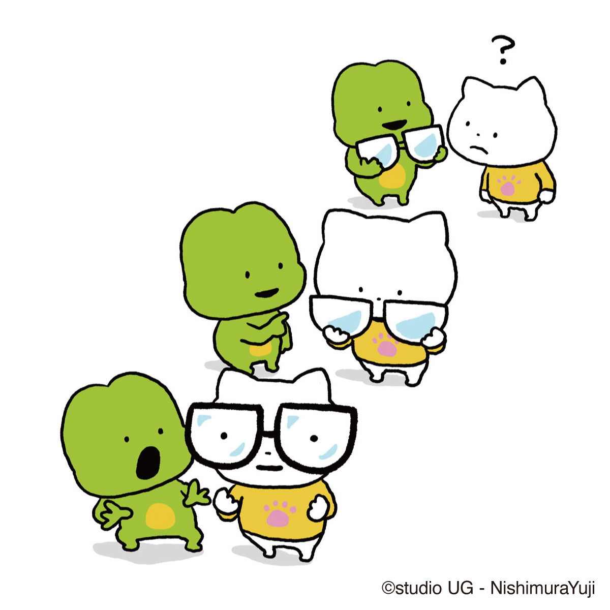 UG_himitsu_ten's tweet photo. ／
キャラクター紹介
＼
「ぽけぽけかえる」について

いつもさえないこねこと散歩しているが、
ごきげんぱんだと一緒に遊びに行ったりもします。

非常に気が利く性格なので、
サポートするのが得意な様子。

12/2(水)より【京都】大丸��都店6階 大丸ミュージアム、
12/29(火)より【福岡】福岡三越9階 三越ギャラリーにて開催！

＃にしむらゆうじのひみつ展
https://t.co/zFDrJJZZaN