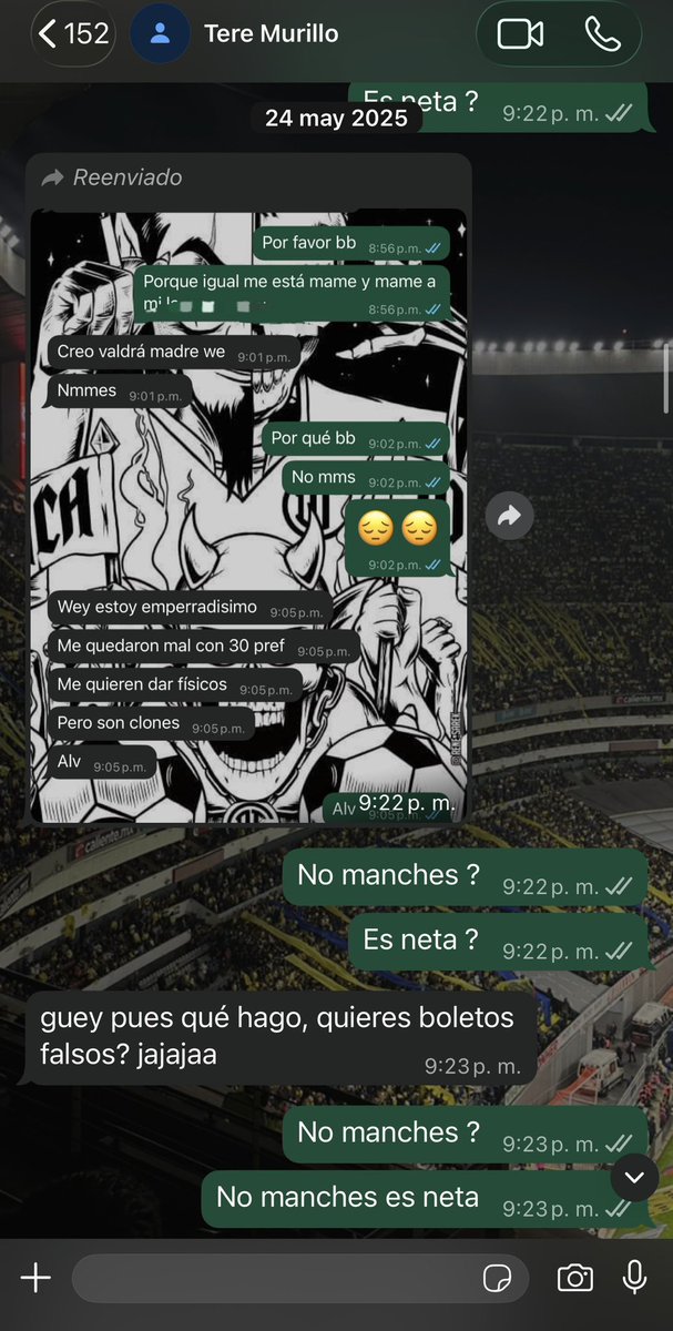 julgamboa's tweet photo. @checoflan_ Me“vendió” boletos para la final Toluca vs América del Cl2025,y un día antes me dijo que los boletos que le daban eran falsos, que me devolvía mi dinero (obvio me los vendió carísimos)no me devolvió mi lana completa, me quedo a deber más de 10k y dejó de contestar los mensajes https://t.co/5Kqe3FN63y