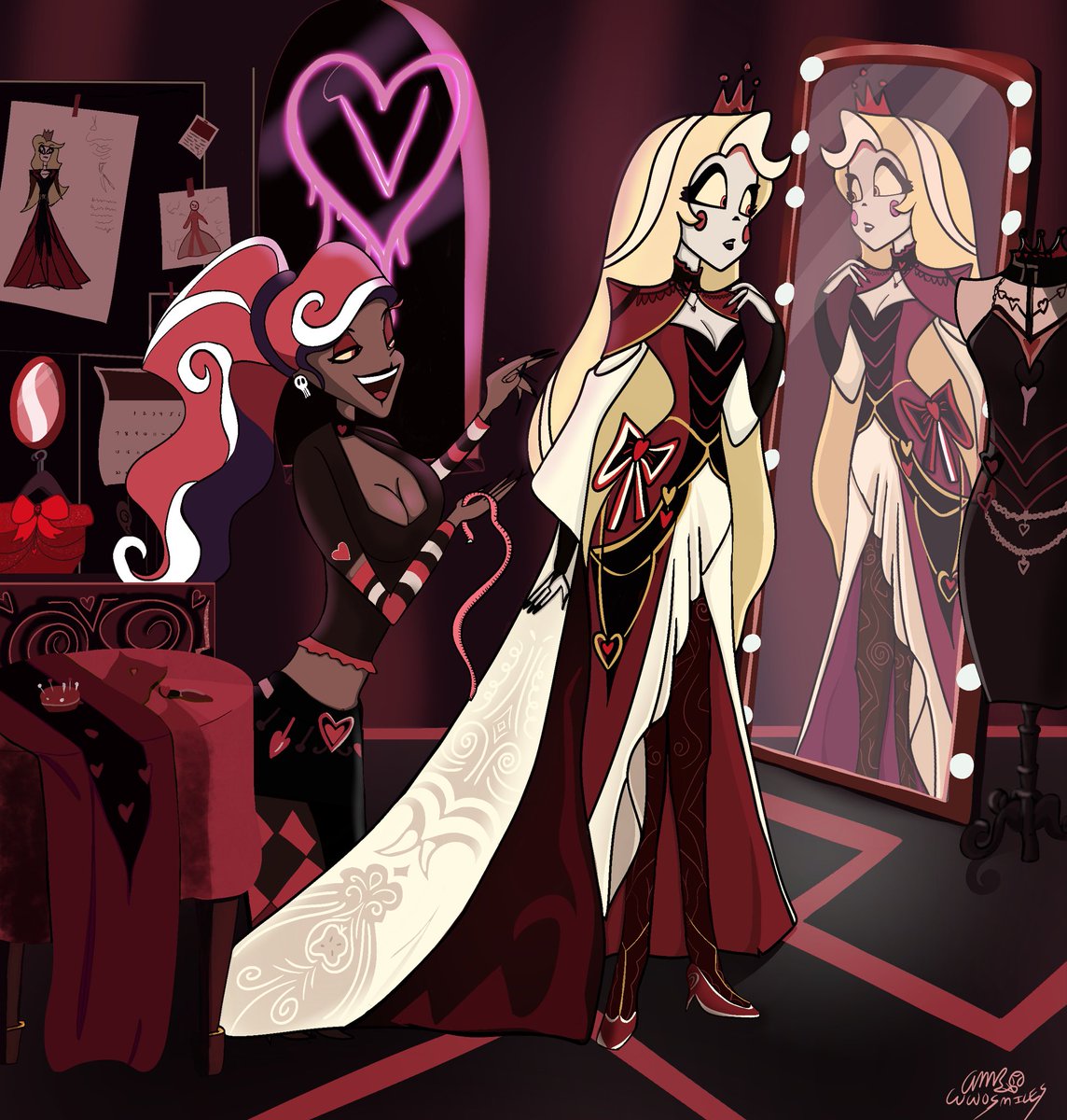wwosmiles's tweet photo. So I saw some very sloppy ai art and was determined to draw it from scratch until it was complete. Here it is: Velvette makes a Dress for Charlie!
#hazbinhotelfanart #hazbincharlie #HazbinHotelFandom #HazbinVelvette https://t.co/ubvEfyaZqJ